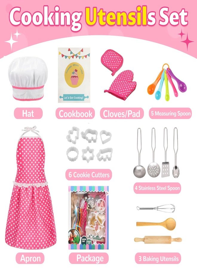 MEIDAYAI Kids Cooking Baking Set , Kids Kitchen Pretend Play Toys, Children Chef Role Play Costume Set - Chef Hat and Matching Pink Apron, Birthday Xmas Gifts for 3-8 Year Old Girls Toys - Image 3